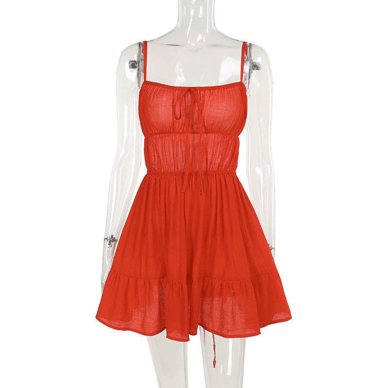 Hot Girl Sexy Backless Slim Fit Holiday Dress Women Orange MuddyStock
