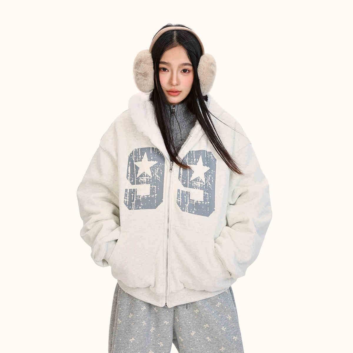 Loose Double-sided Wear Velvet Padded Thickened Sweater For Women Flower Gray
