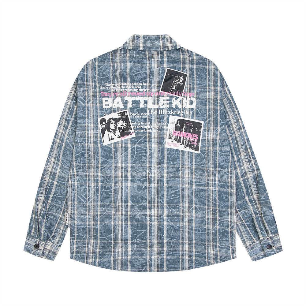 Plaid Loose Long Sleeves Shirt For Men And Women Blue MuddyStock