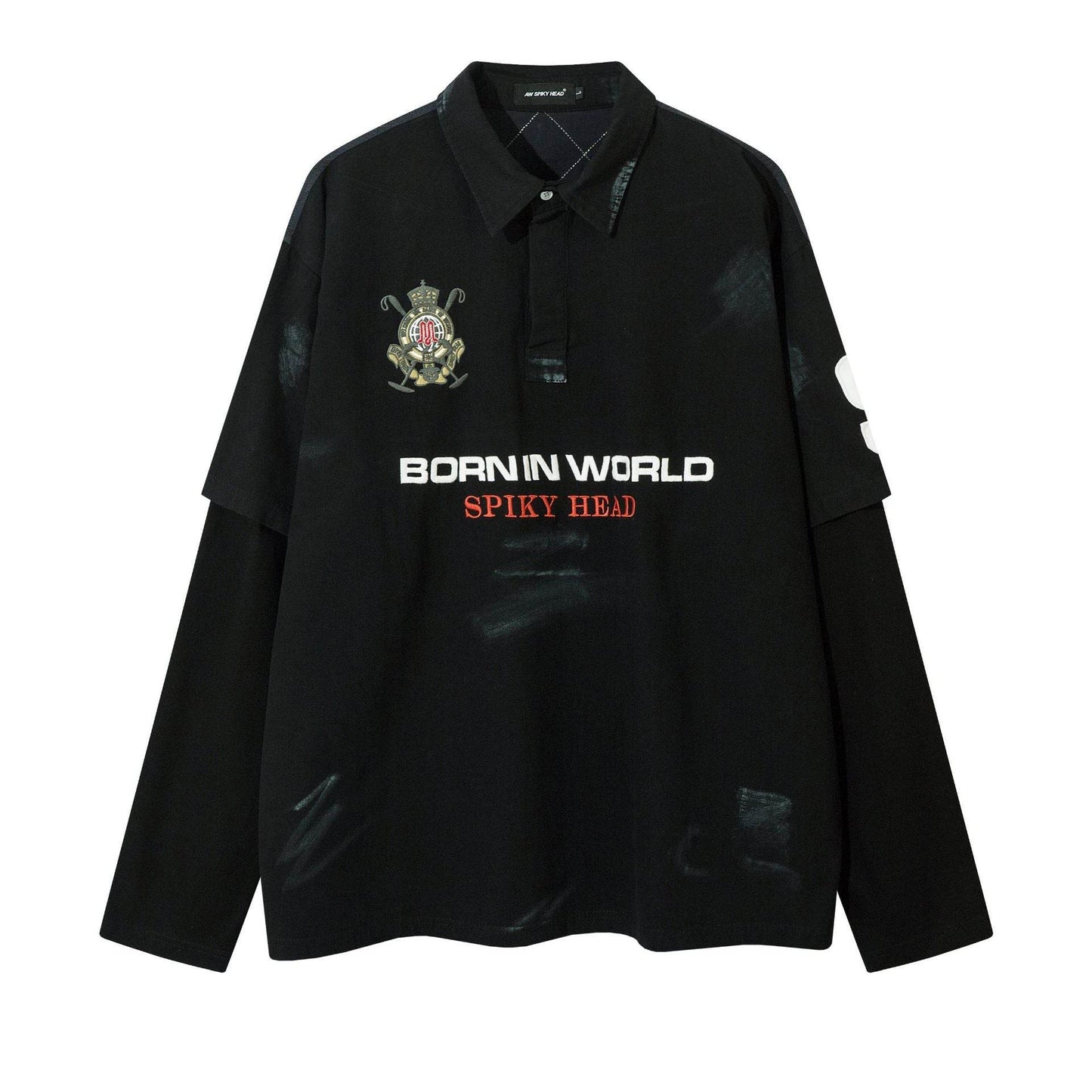Fake two embroidered polo collar Jersey For Men And Women | MuddyStock Originals Black MuddyStock