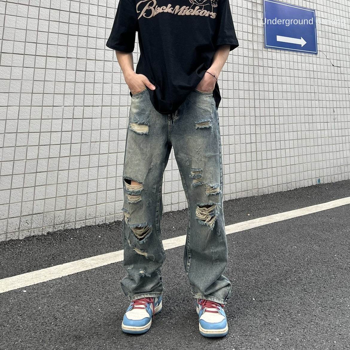 Summer loose straight washed ripped Jeans For Men | MuddyStock Originals MuddyStock