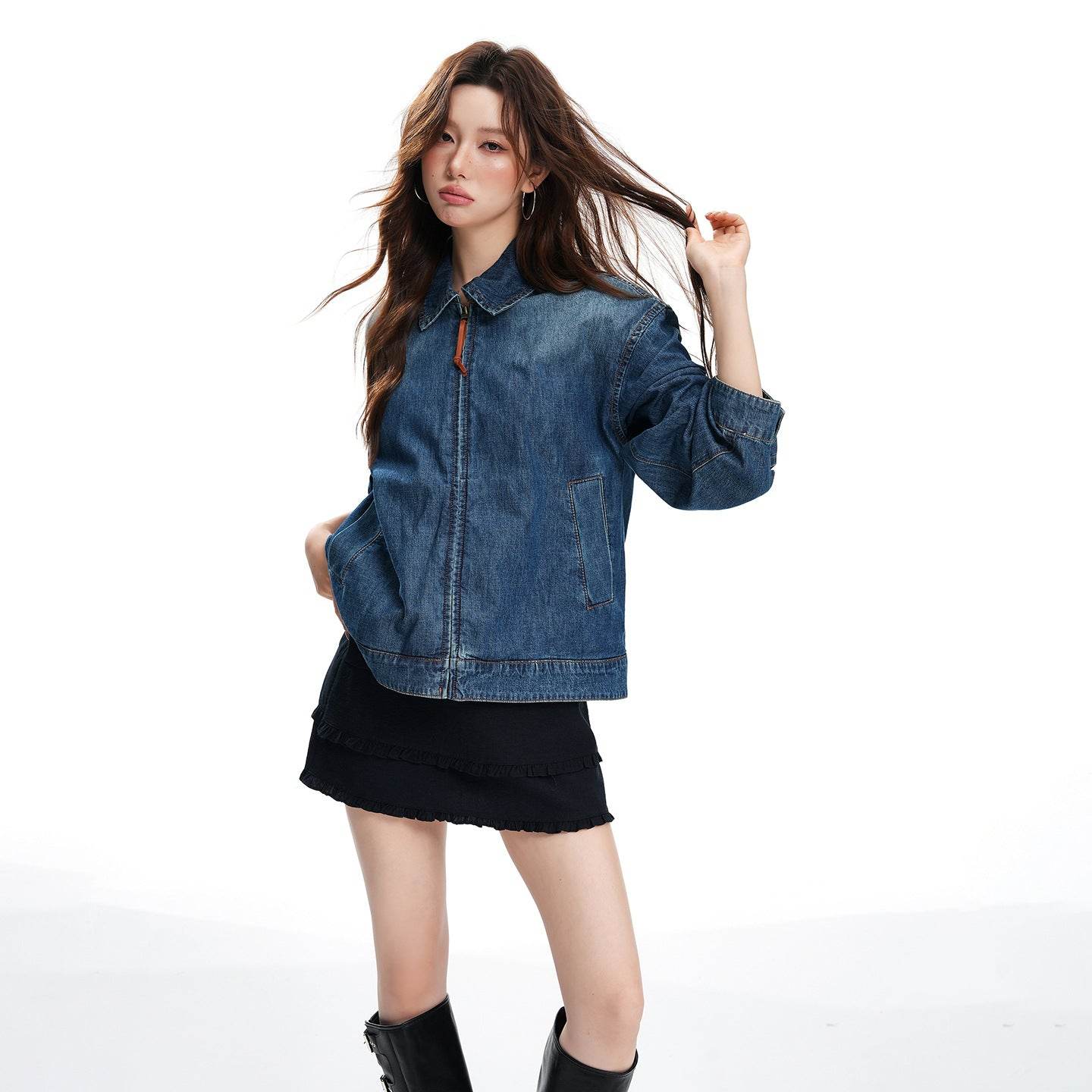 Denim Loose Zip-Up Vintage Denim Jacket for Women | MuddyStock Originals MuddyStock
