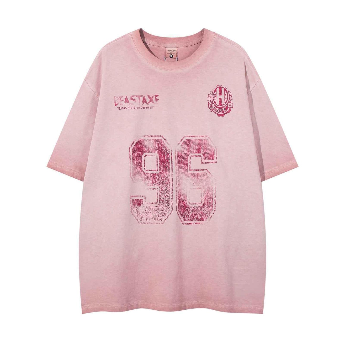 Retro Washed Letter Print Short Sleeve T-Shirt For Men And Women | MuddyStock Originals Pink