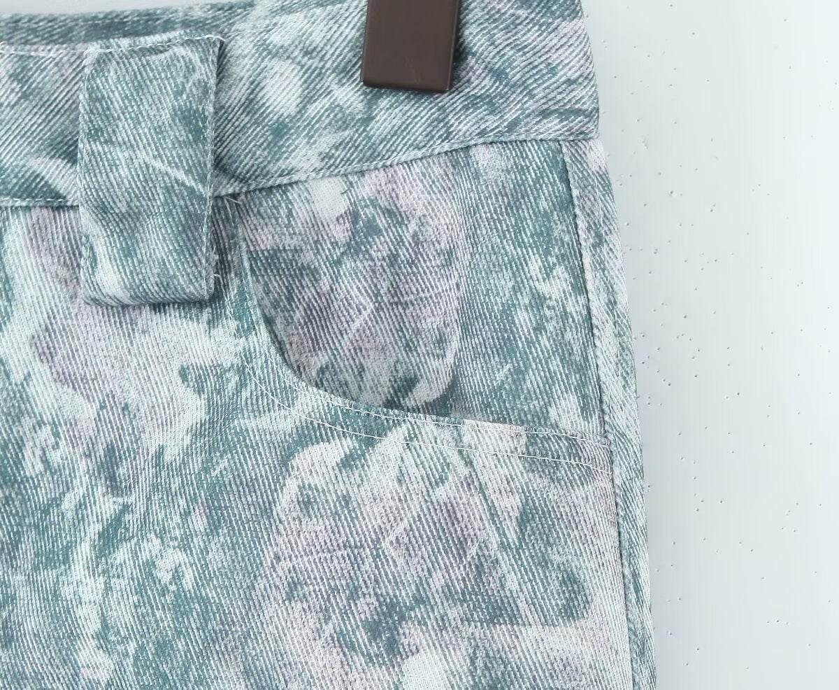 Fashionable pocket workwear low waisted pants denim printed pants For Women | MuddyStock Originals