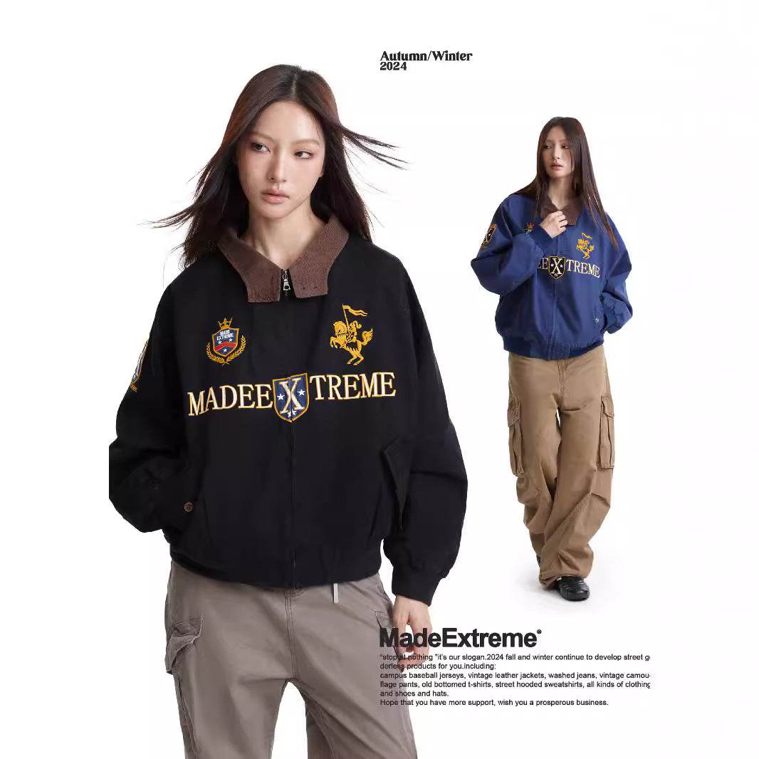 Vintage Street Style Detroit Embroidered Jacket for Women MuddyStock