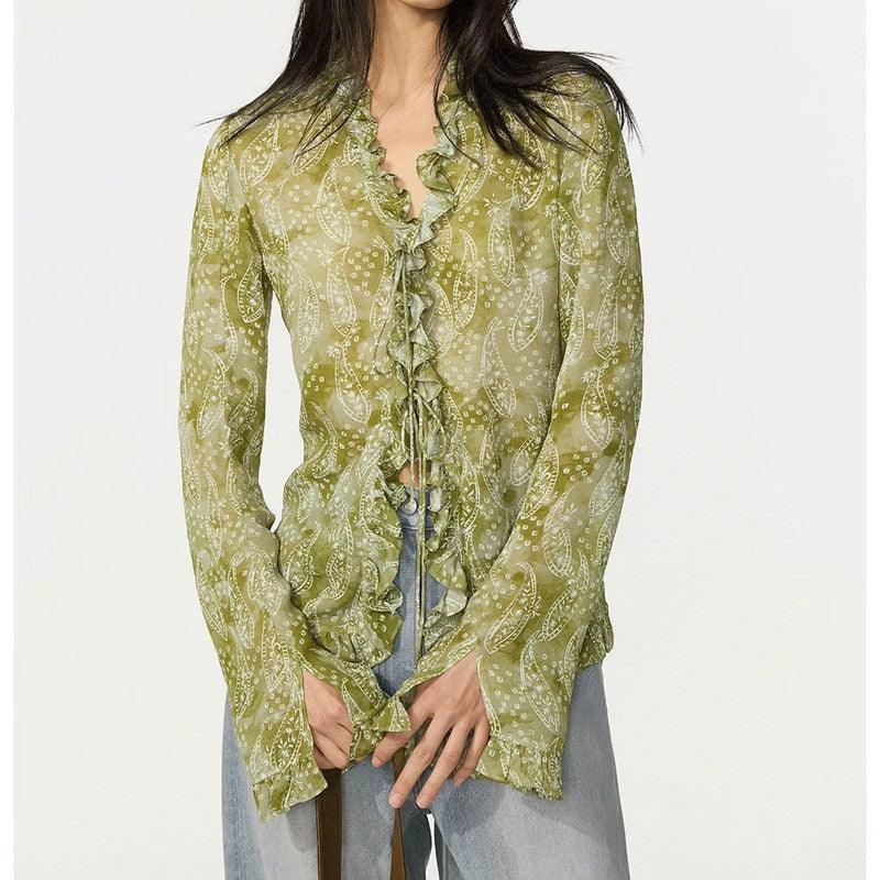Floating Green Ink Washed Paisley Long Dress Women's Outfit | MuddyStock Originals