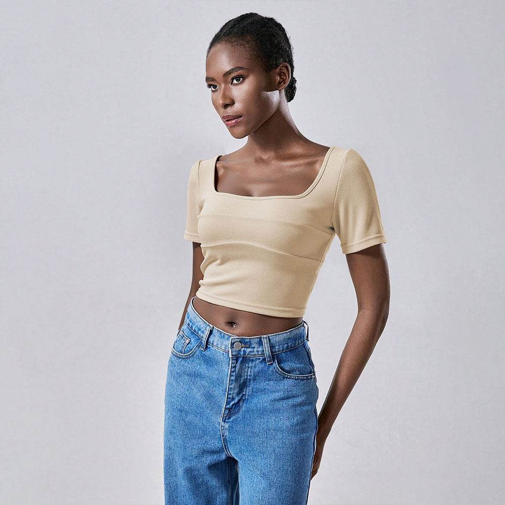Fashionable and minimalist casual T-shirt with exposed navel design and short sleeved top | MuddyStock Originals MuddyStock