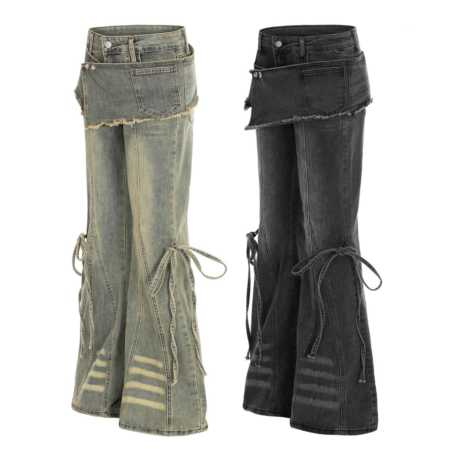 Curtain splicing micro flared jeans for women | MuddyStock Originals