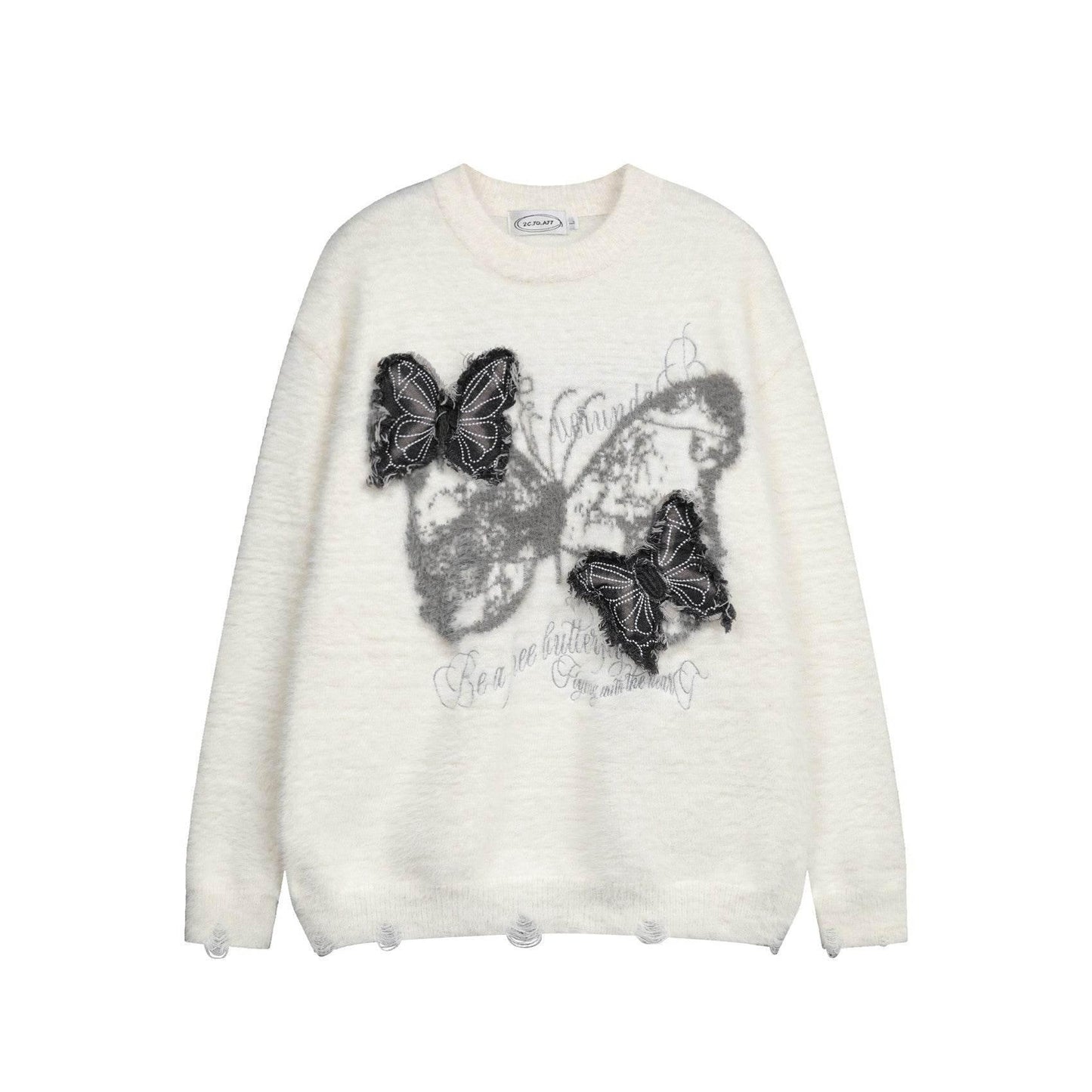 Jacquard Butterfly Applique Knit Sweater for Women | MuddyStock Originals Apricot