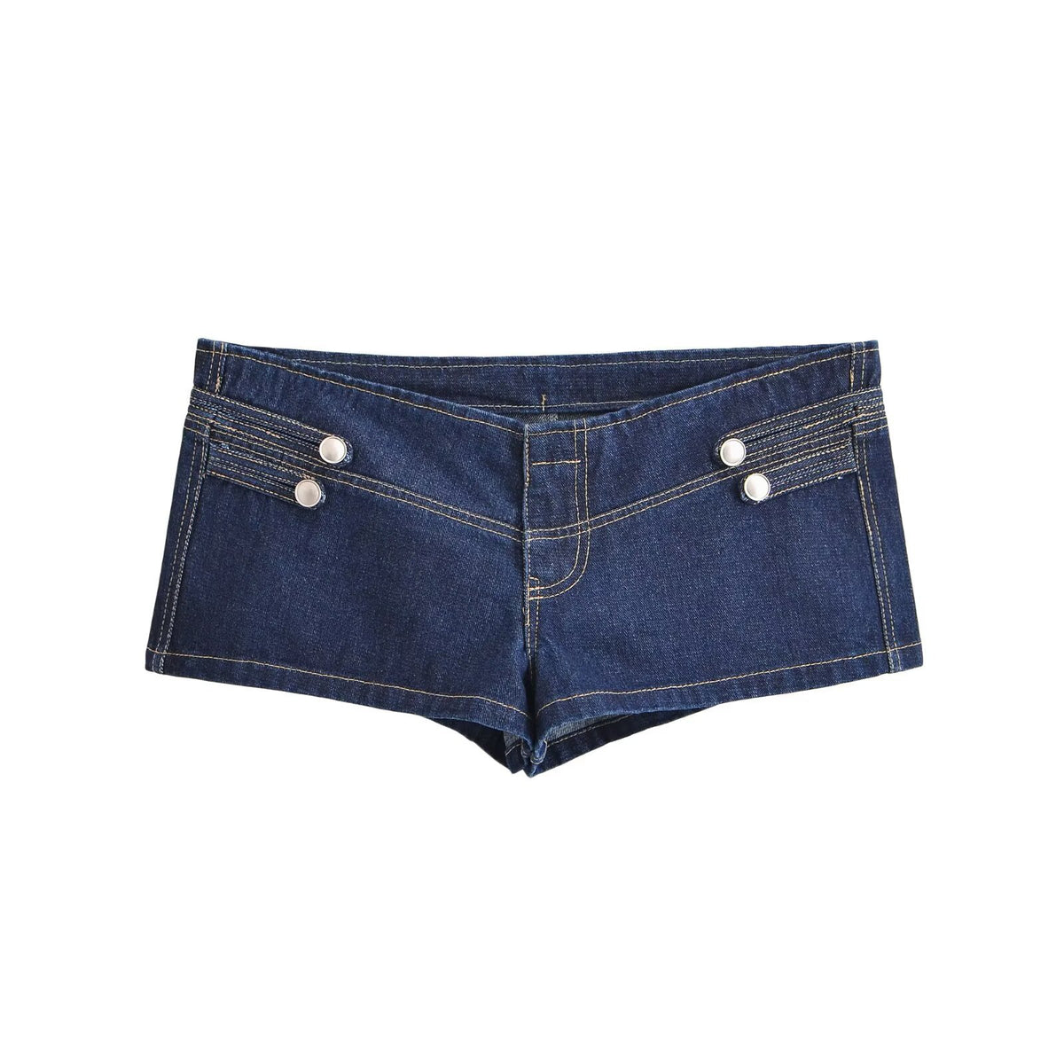 Multi row metal buckle denim jacket+shorts two-piece set for women