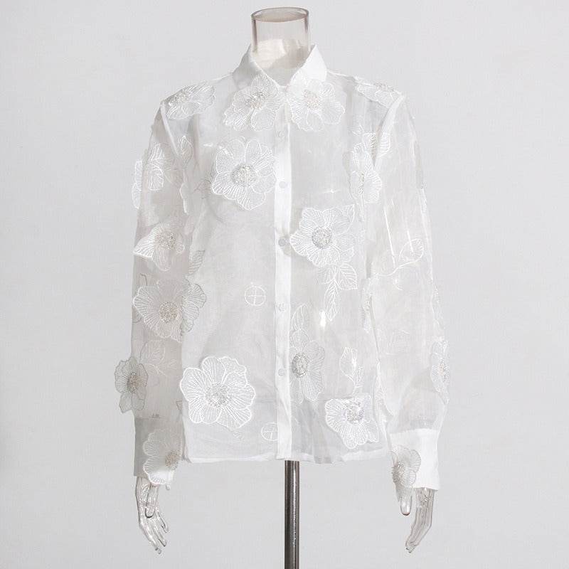 Flower sequined shirt top for women | MuddyStock Originals White MuddyStock