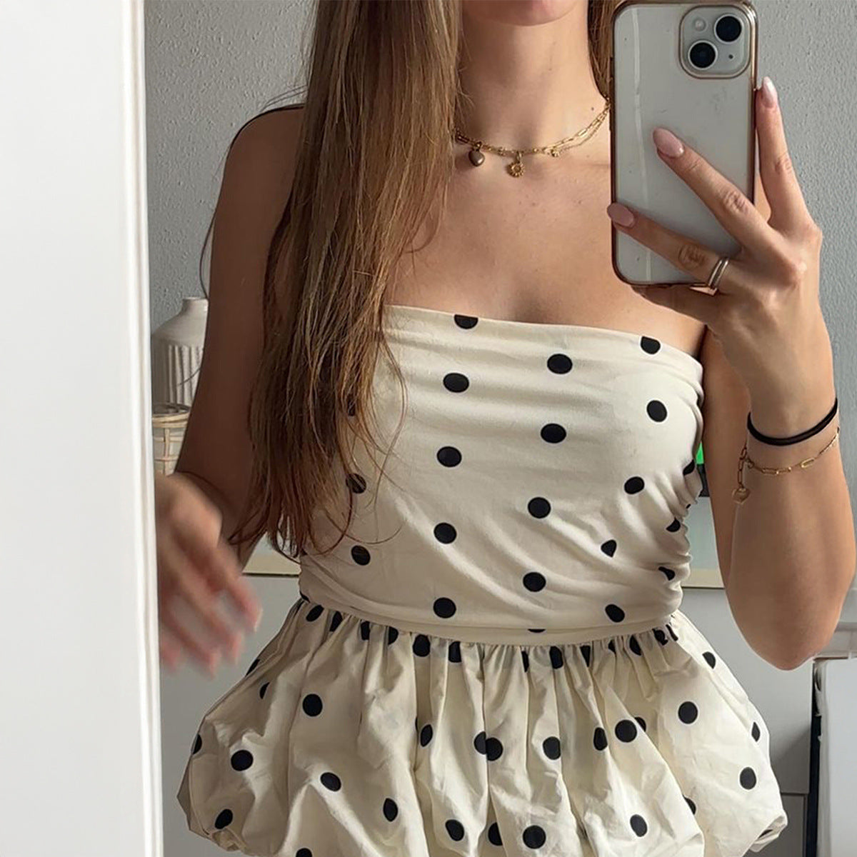 Elegant Bubble Strapless Polka Dot Top for Women | MuddyStock Originals MuddyStock