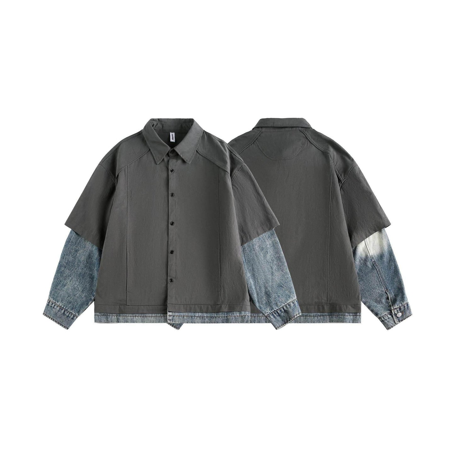Splicing fake two denim shirts with retro loose fit for women | MuddyStock Originals