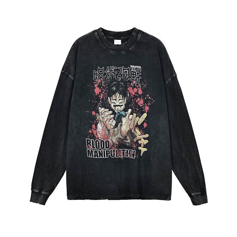 Anime Spell Digital Printed Long sleeved T-shirt For Men And Women | MuddyStock Originals Retro Black MuddyStock