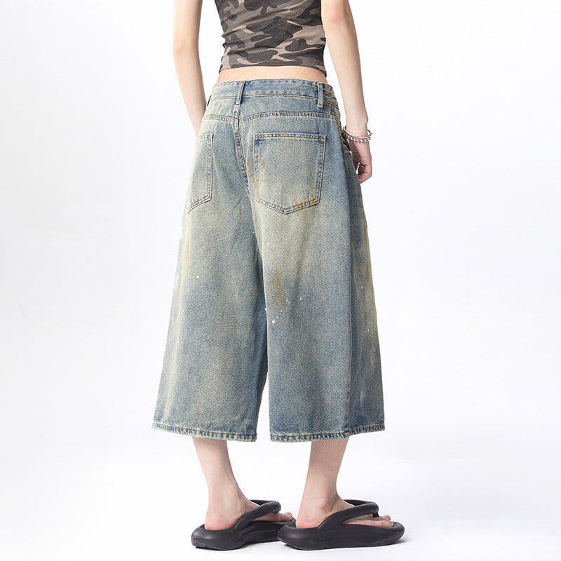 Splatter Washed Denim Crop Pants for Women | MuddyStock Originals