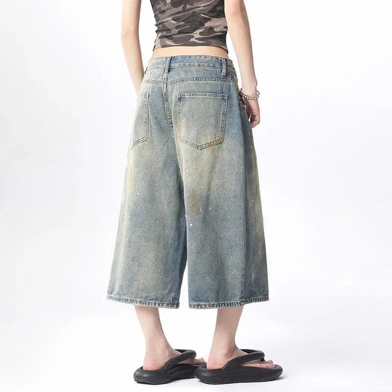 Splatter Washed Denim Crop Pants for Women | MuddyStock Originals