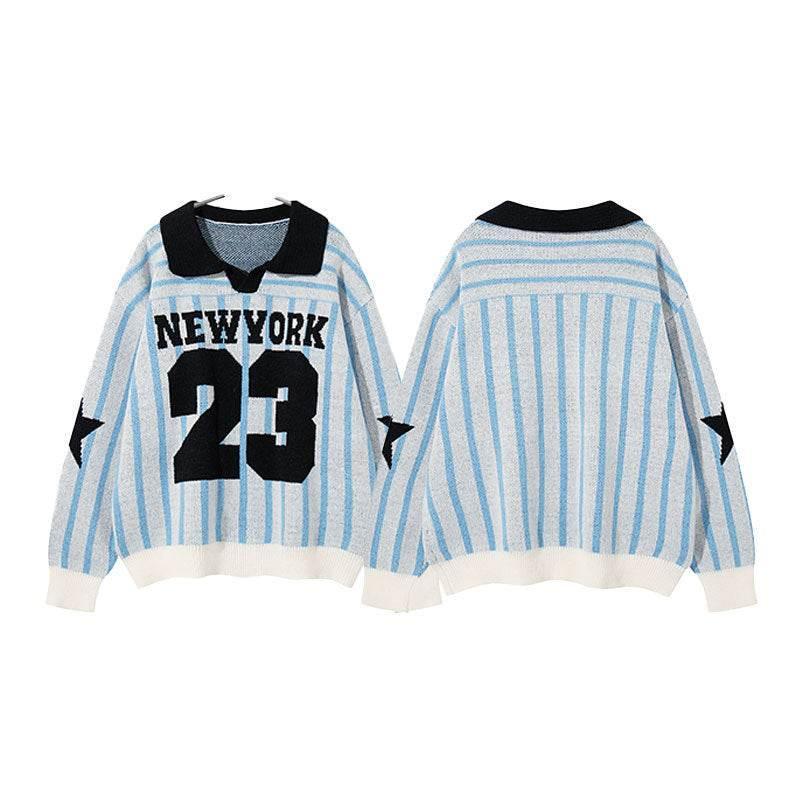 Retro Striped Number Jacquard Sweater For Men And Women | MuddyStock Originals