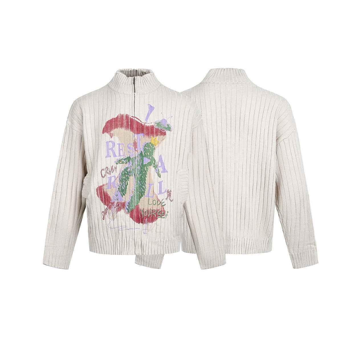 Half high neck knitted printed sweater for men and women | MuddyStock Originals