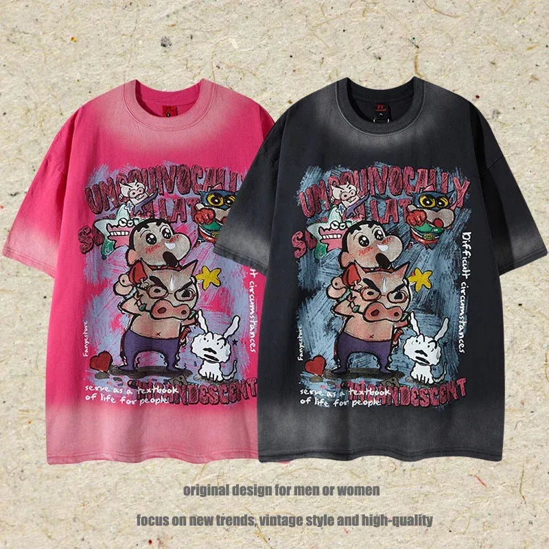 American Street Style Casual T-Shirt with Fun Cartoon Print for Men and Women | MuddyStock Originals eprolo