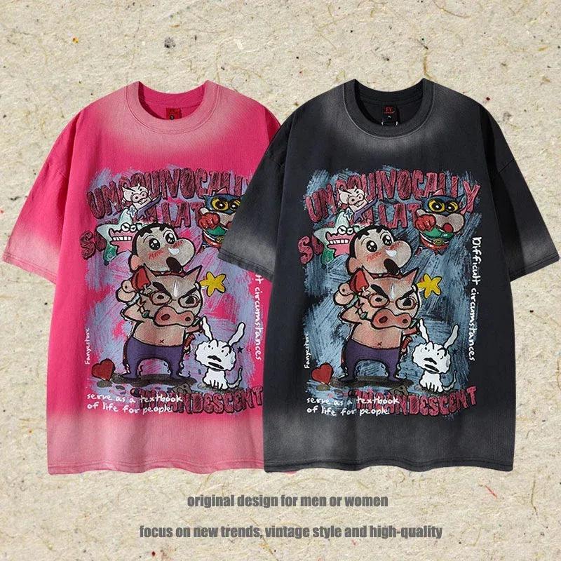 American Street Style Casual T-Shirt with Fun Cartoon Print for Men and Women | MuddyStock Originals
