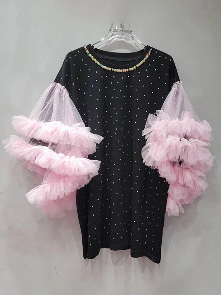 Women's loose T-shirt with spliced pink gauze | MuddyStock Originals MuddyStock