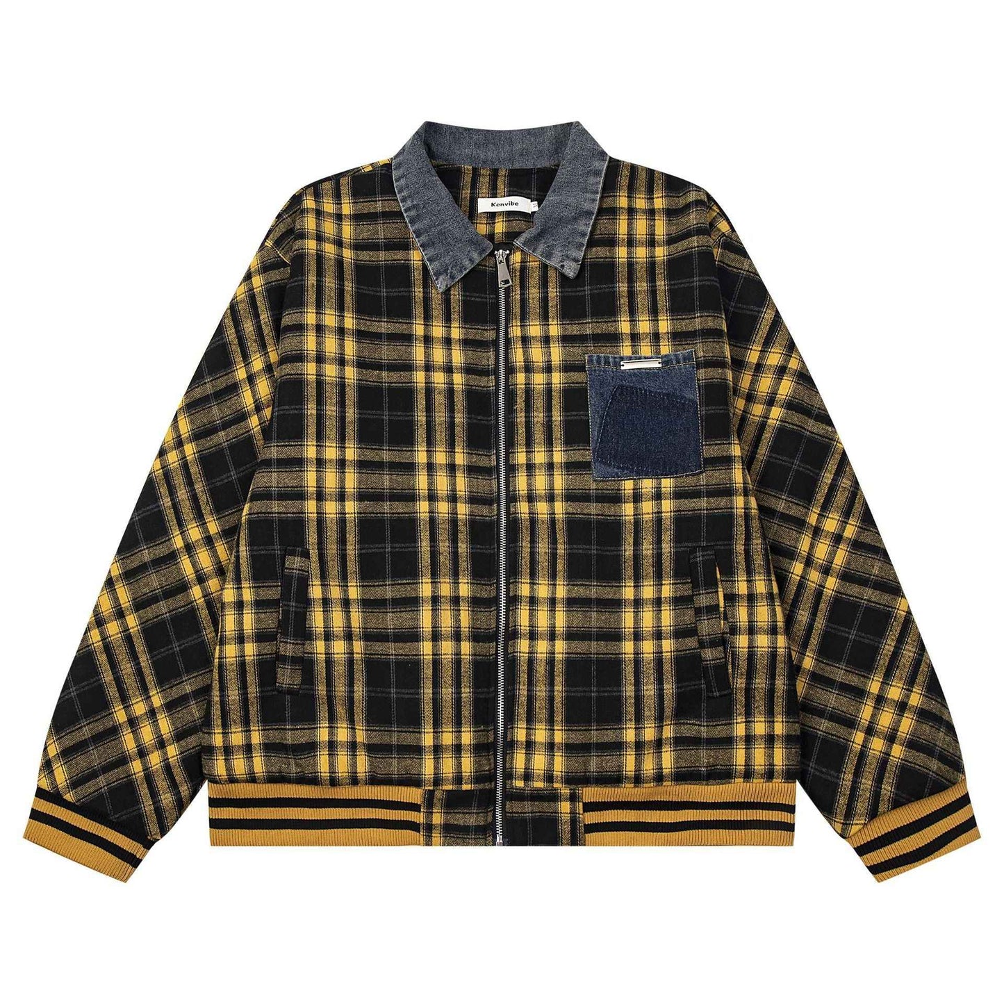 Plaid patchwork jacket for women | MuddyStock Originals Yellow MuddyStock