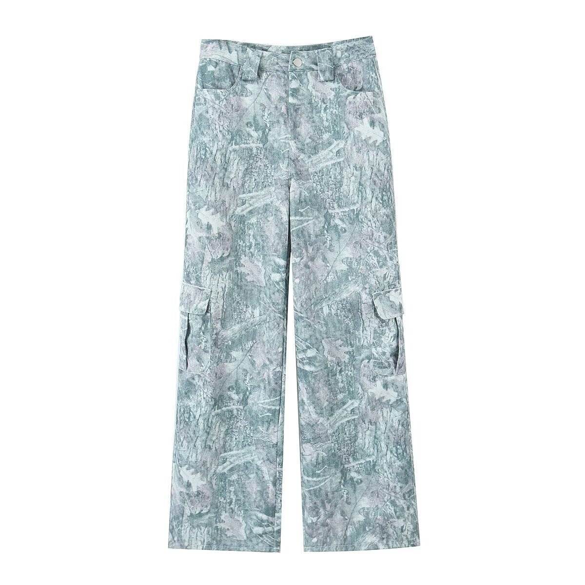 Fashionable pocket workwear low waisted pants denim printed pants For Women | MuddyStock Originals Image color MuddyStock