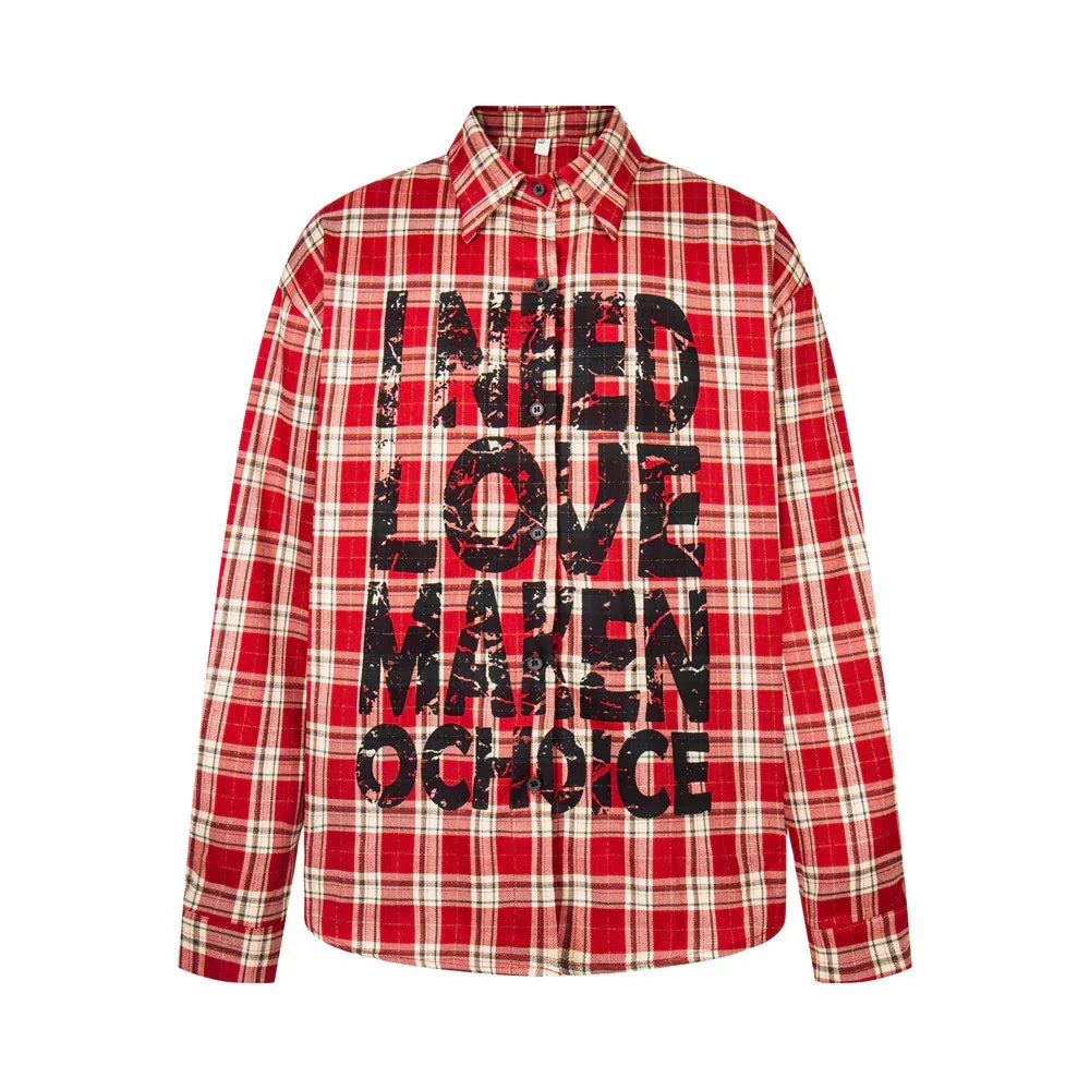 Punk Loose Plaid Shirt With Faded Print For Men And Women | MuddyStock Originals Red eprolo