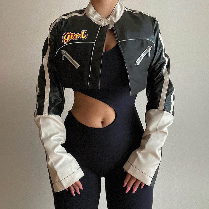 Letter Print Spliced Short Jacket For Women | MuddyStock Originals MuddyStock