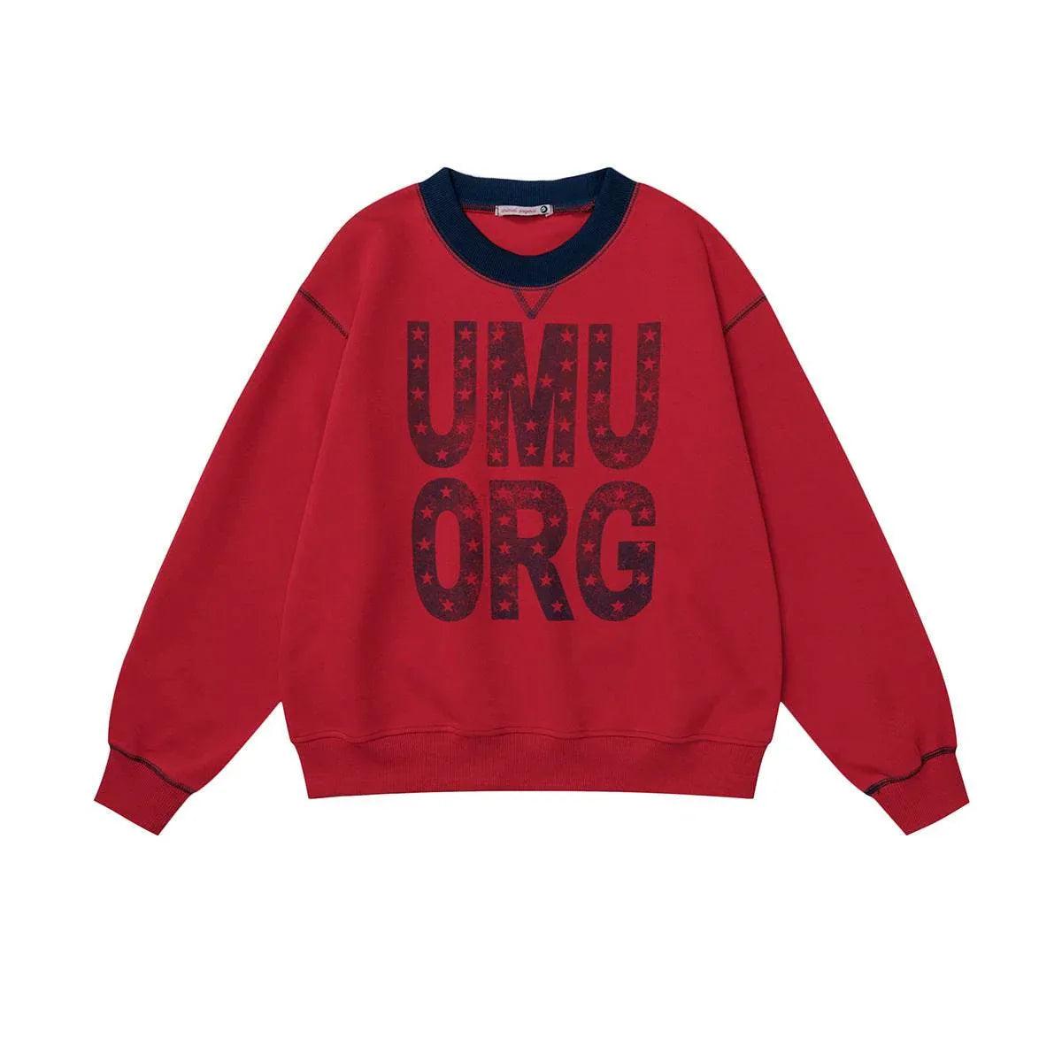 Loose Letter Print Crew Neck Sweatshirt for Women | MuddyStock Originals Red