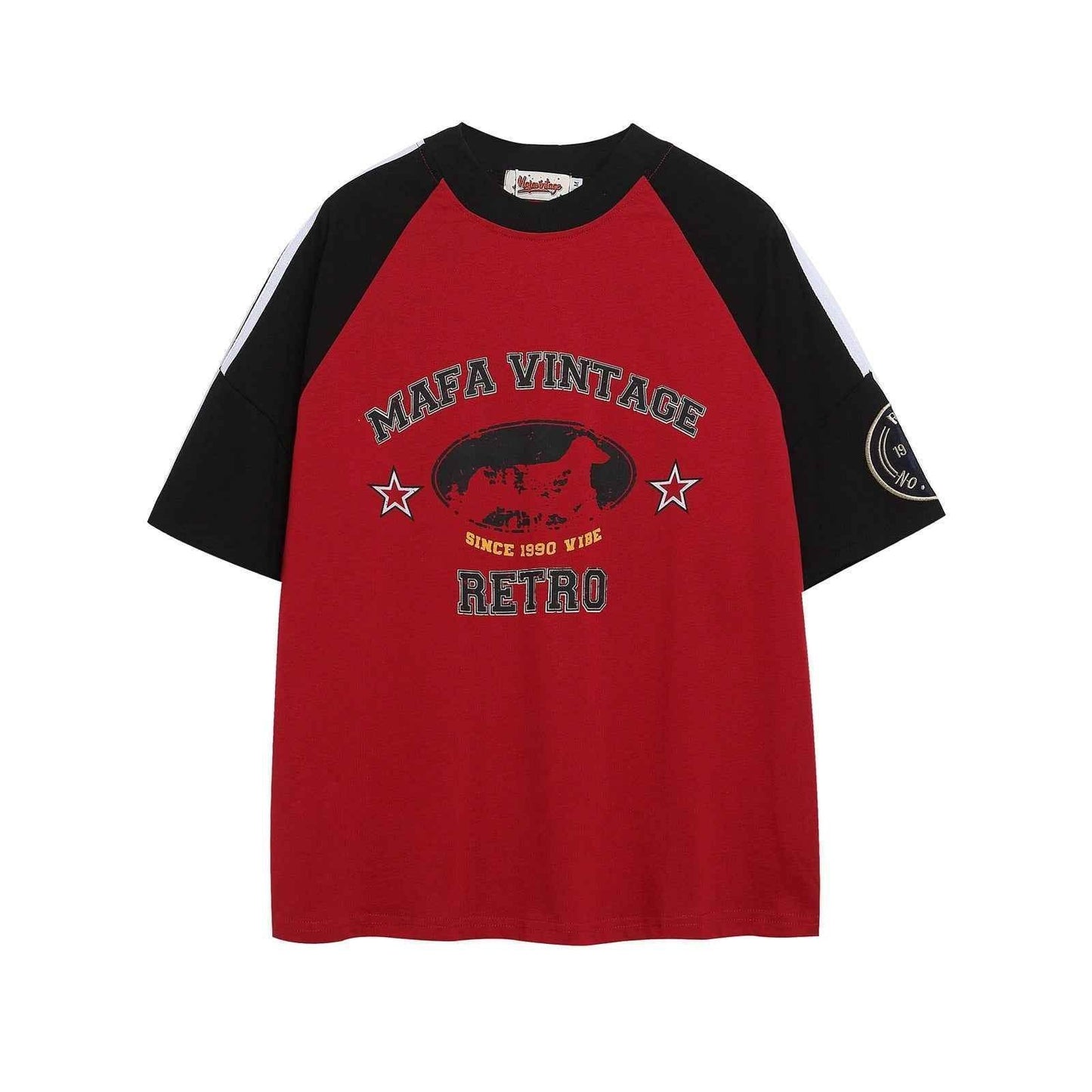 Color Block Letter Print Raglan Short Sleeve T-Shirt for Men and Women | MuddyStock Originals Red