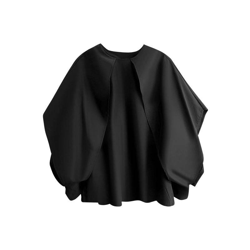 Japanese casual round neck loose top women's lantern sleeves | MuddyStock Originals Black MuddyStock