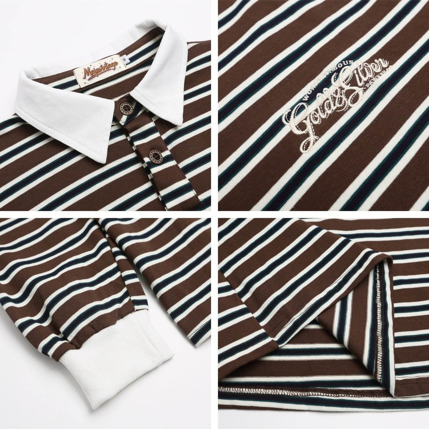 Retro Striped Letter Embroidered Polo Collar Long Sleeve T-Shirt For Men | MuddyStock Originals eprolo