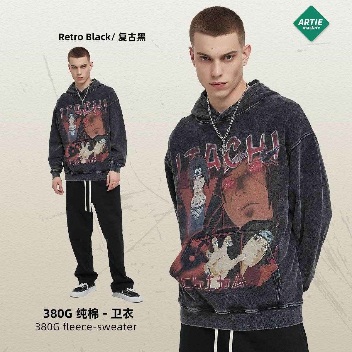 High Street Trendy Anime Shadow Print Men's Sweatshirt | MuddyStock Originals Retro Black MuddyStock
