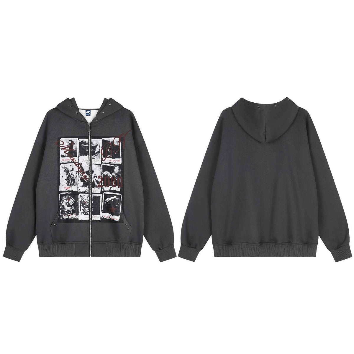 Print Zip Up Drop Shoulder Casual Hoodie For Women | MuddyStock Originals
