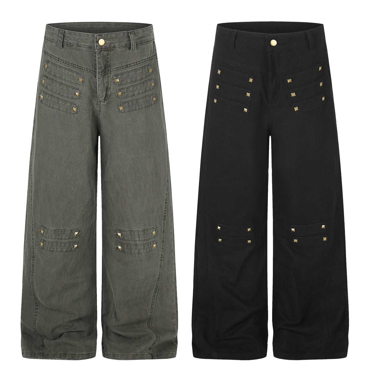 Metal Rivet Wide Leg Distressed Wash Vintage Drape Jeans For Women | MuddyStock Originals