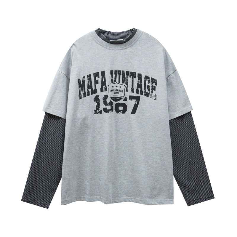 Two-Piece Letter Print Long Sleeve T-Shirt For Men | MuddyStock Originals Gray MuddyStock