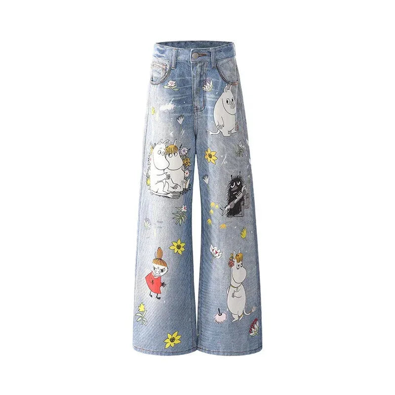 Women's Cartoon Wide-Leg Loose Straight Jeans | MuddyStock Originals MuddyStock