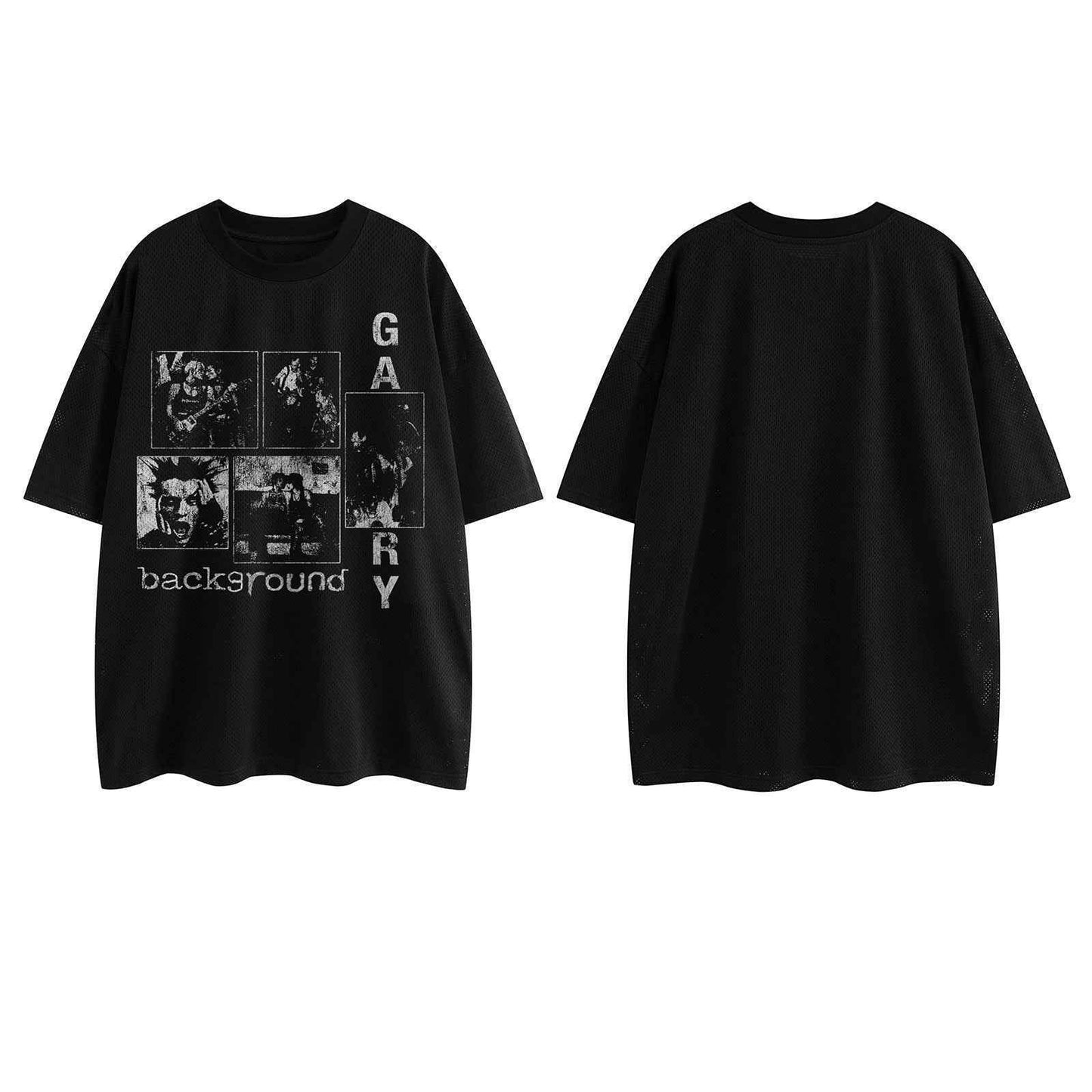 Streetwear High Street Dark Print Mesh Hole Design Short Sleeve T-Shirt For Men | MuddyStock Originals