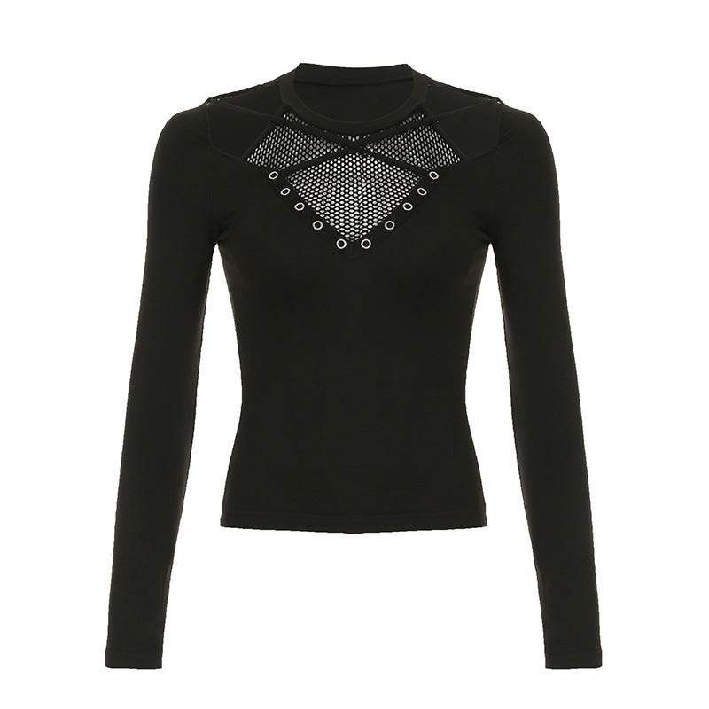 Grid cross splicing slim fit long sleeved top for women | MuddyStock Originals Black MuddyStock