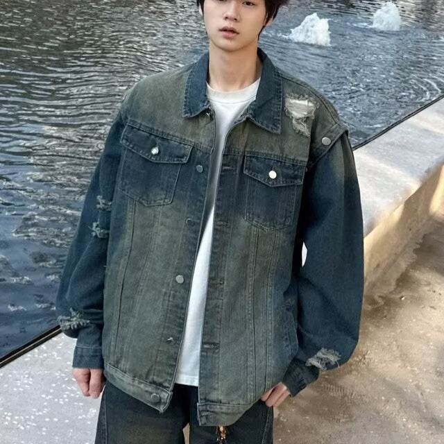Water washed distressed denim jacket for men | MuddyStock Originals MuddyStock