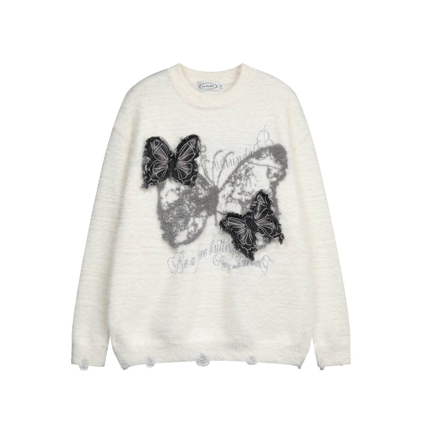 Jacquard Butterfly Applique Knit Sweater for Women | MuddyStock Originals MuddyStock