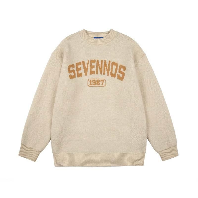 Letter jacquard loose knit sweatshirt For Men And Women | MuddyStock Originals Apricot