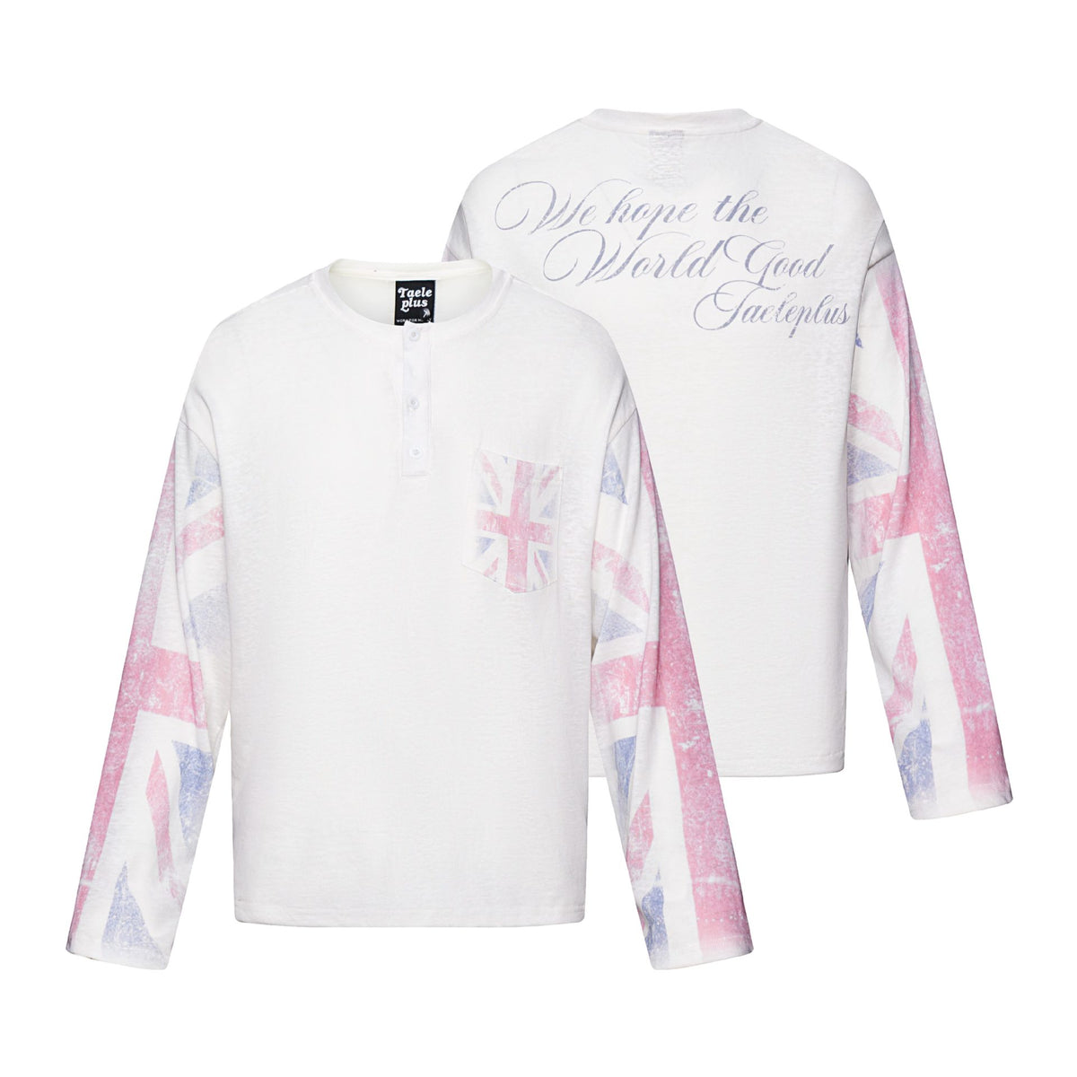 Union Jack Print Long Sleeve Round Neck Loose Fit Crewneck T-Shirt