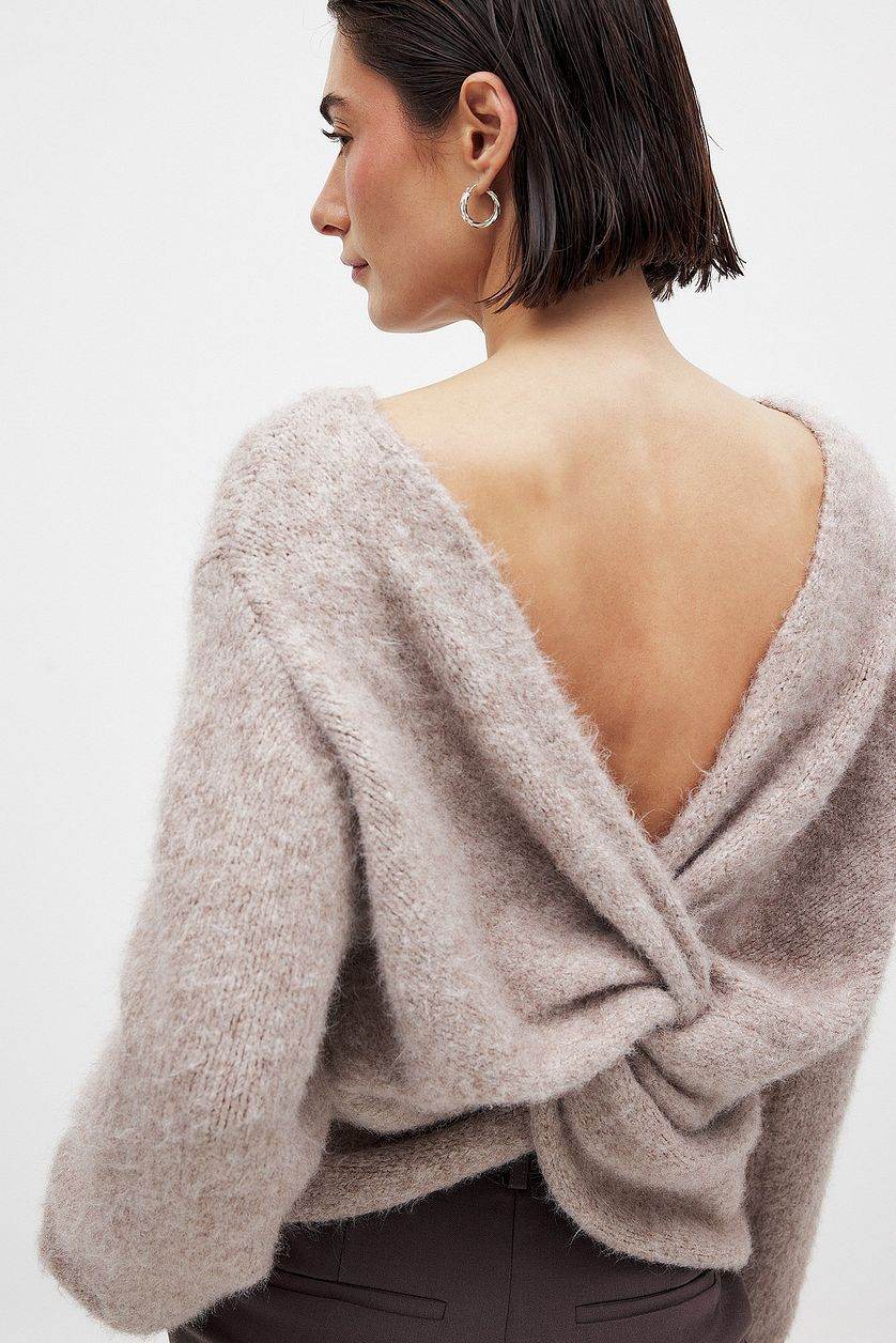 Deep V-cross backless knitted sweater for women | MuddyStock Originals Khaki MuddyStock