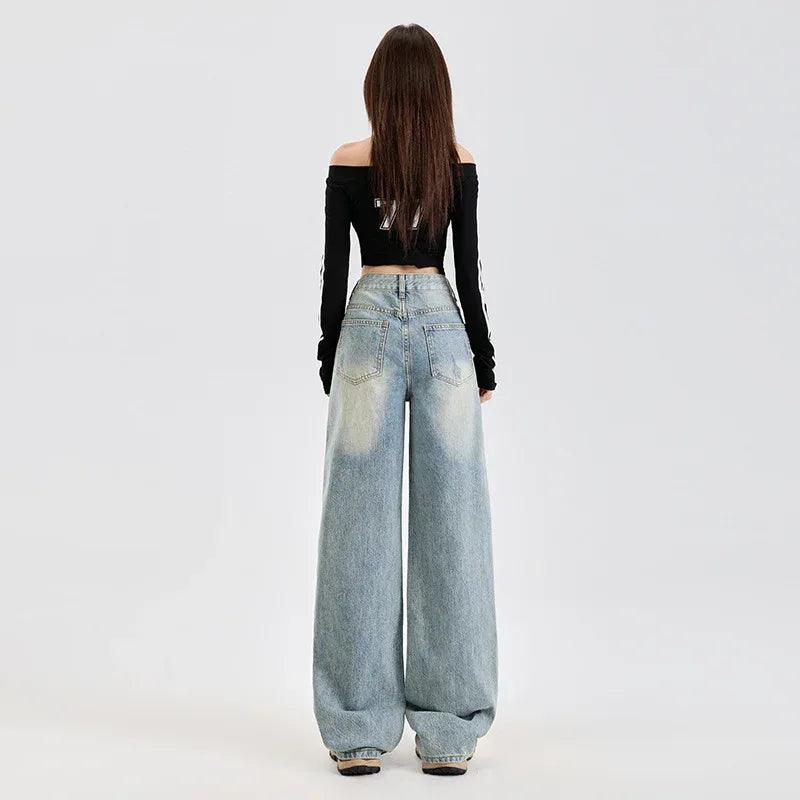 Washed Distressed Floor-Length Wide Straight Leg Pants for Women | MuddyStock Originals