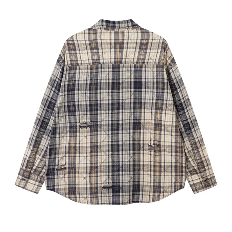 Dip-Dyed Washed Faded Plaid Shirt with Ripped For Men And Women | MuddyStock Originals MuddyStock