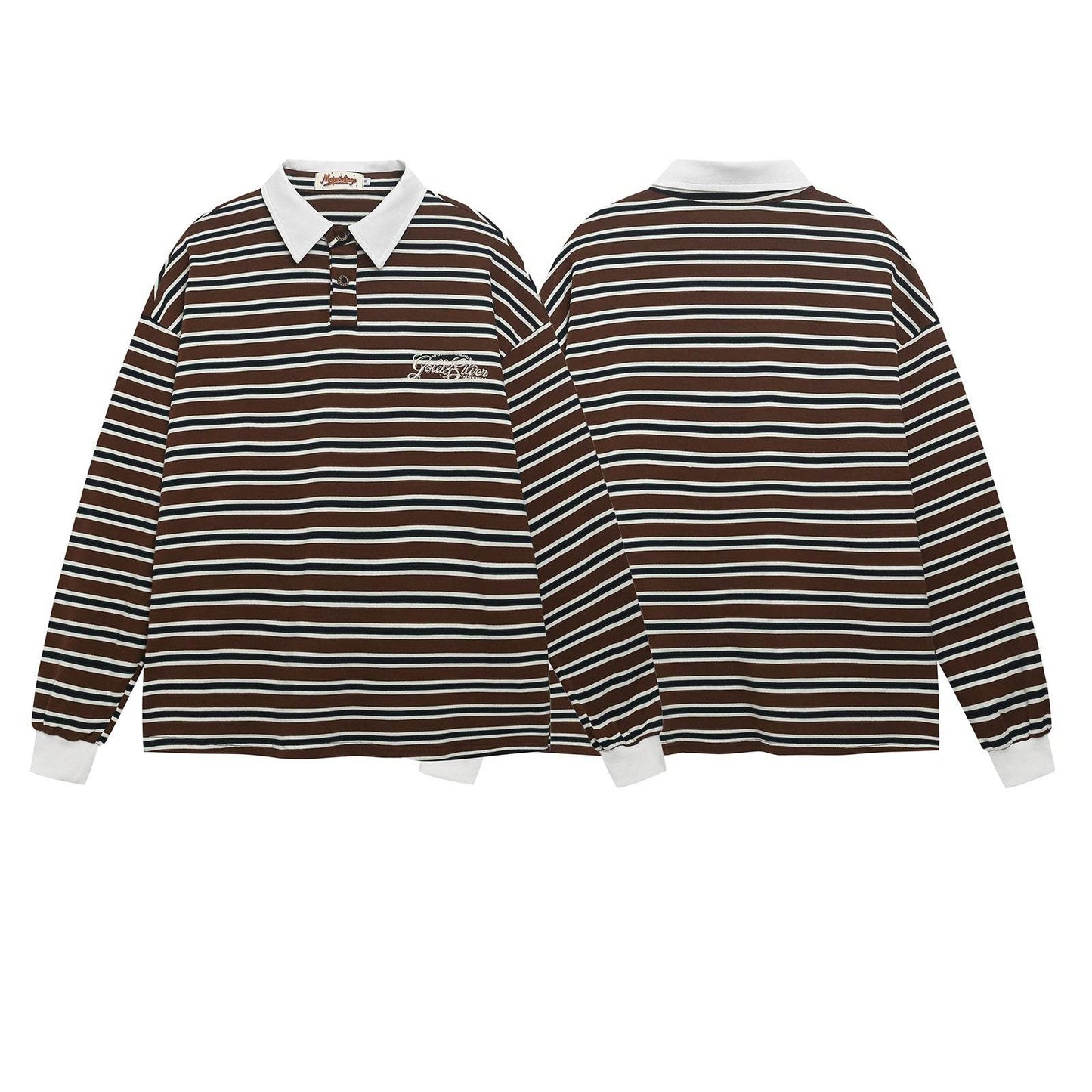 Retro Striped Letter Embroidered Polo Collar Long Sleeve T-Shirt For Men | MuddyStock Originals eprolo