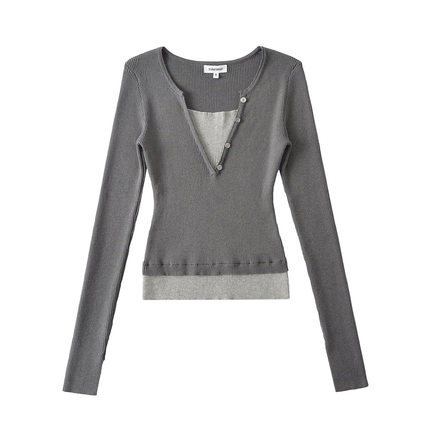 V-neck long sleeved T-shirt For Women | MuddyStock Originals Charcoal Gray