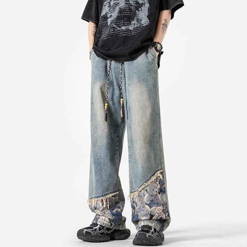 Bear Spliced Denim Pants For Men | MuddyStock Originals Yellowish Brown